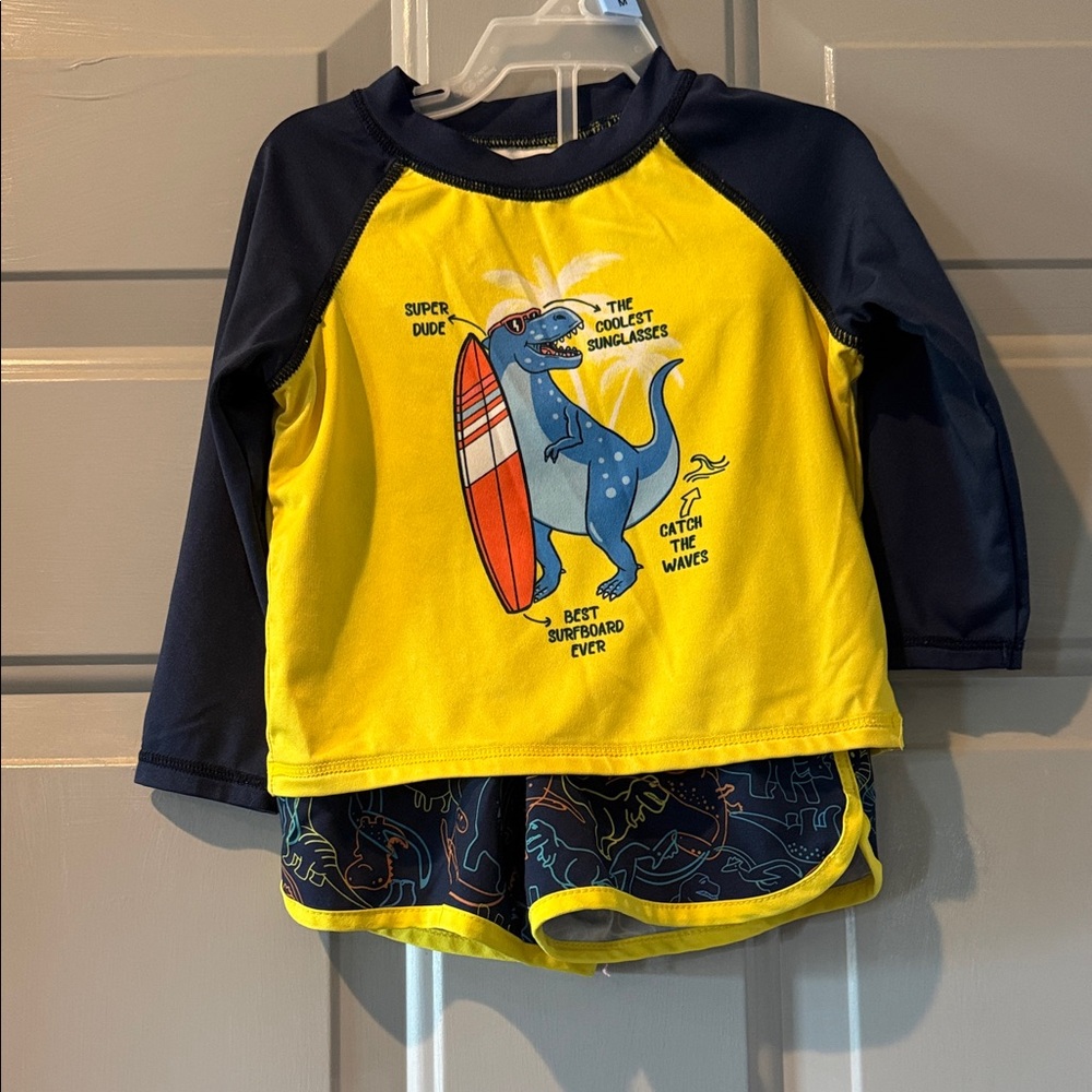 Wonder Nation Yellow and Navy Dinosaur Rashguard Set
